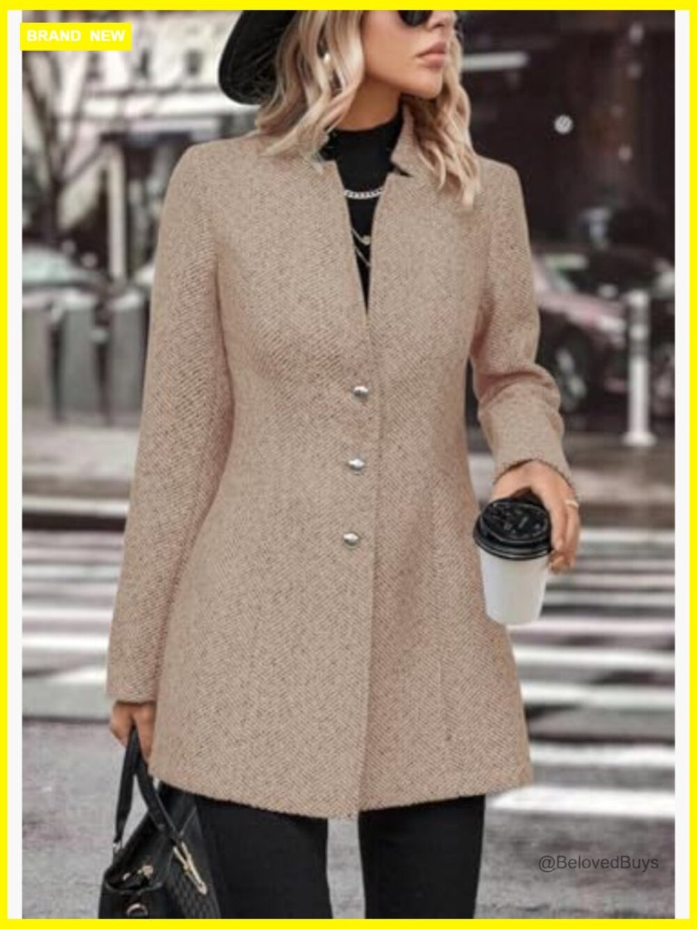 Womens Business Casual Herringbone Wool Blazer Jacket Notch Collar Regular Fit - Picture 2 of 5